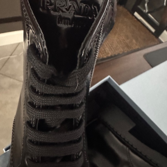 PRADA SPAZZOLATO LEATHER COMBAT BOOTS IN BLACK - Picture 8 of 11